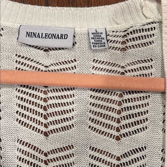 Large Nina Leonard Cream Colored Short Sleeve Cardigan - Picture 4 of 8
